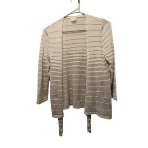 Chicos Open Front Lightweight Striped Beige Cardigan With Tie Detail Womens Size